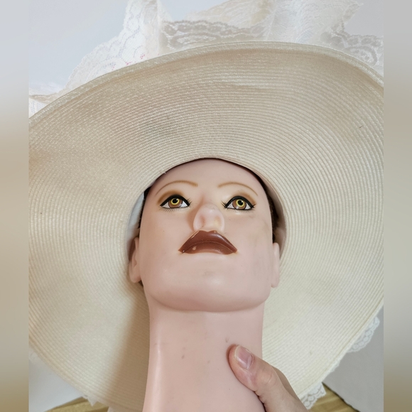 Recollections Victorian Hat Pink Rose Lace Wide Brim Feather Kentucky Derby - Picture 12 of 12